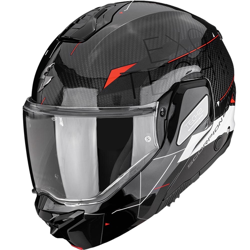 Scorpion EXO-TECH II Carbon Viator Klapphelm für Motorräder, schwarz-weiß-rot
