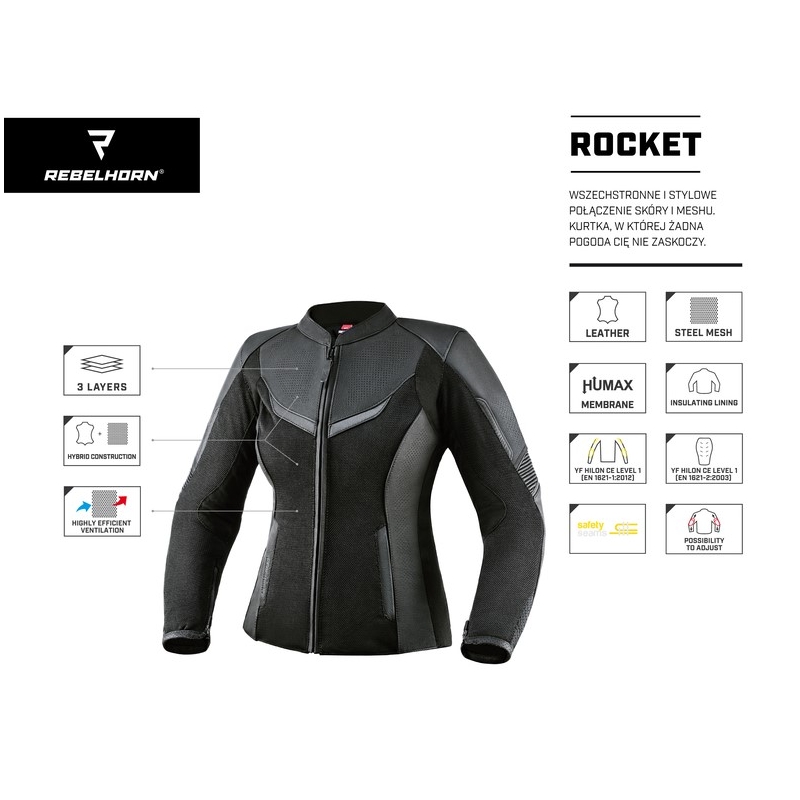 Frauen Rebelhorn Rocket Black Motorradjacke Ausverkauf