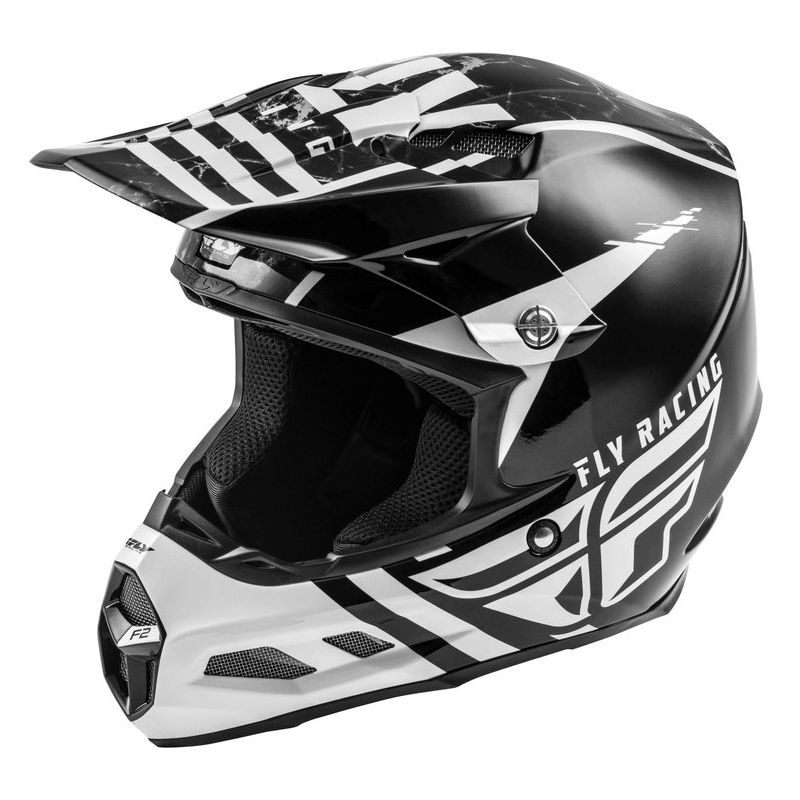 Motocross Helm FLY Racing F2 Carbon Granit weiß-schwarz-grau