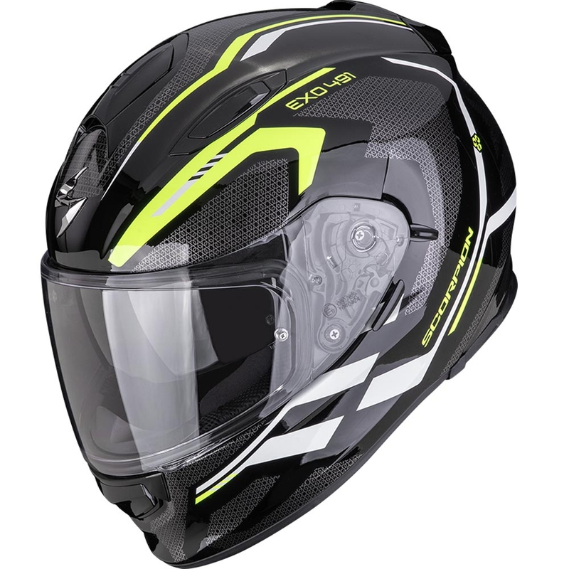 Scorpion EXO-491 KRYPTA Integralhelm für Motorräder, schwarz-fluoreszierend gelb-weiß