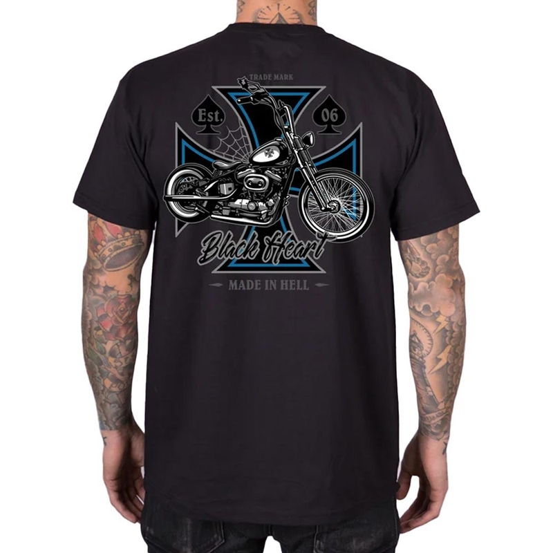Schwarzes T-Shirt mit Herz-Chopper-Kreuz