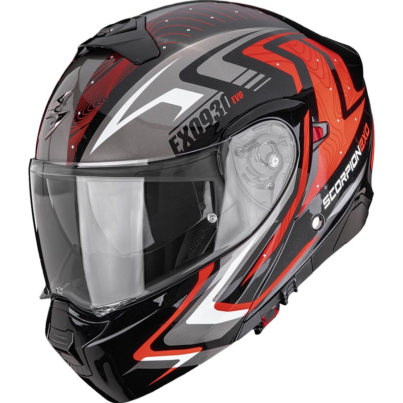 Scorpion EXO-930 EVO Alpha Klapphelm für Motorräder, schwarz-silber-rot