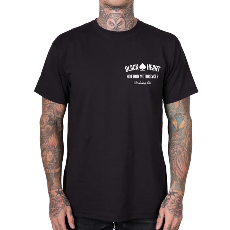 Schwarzes Hot-Rod-Motorrad-T-Shirt mit schwarzem Herz