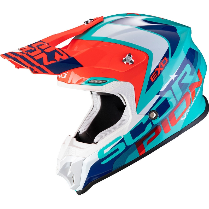 Motocross Helm Scorpion VX-16 Air Nation grün-blau-rot Ausverkauf