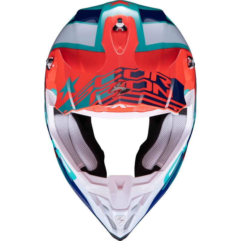 Motocross Helm Scorpion VX-16 Air Nation grün-blau-rot Ausverkauf