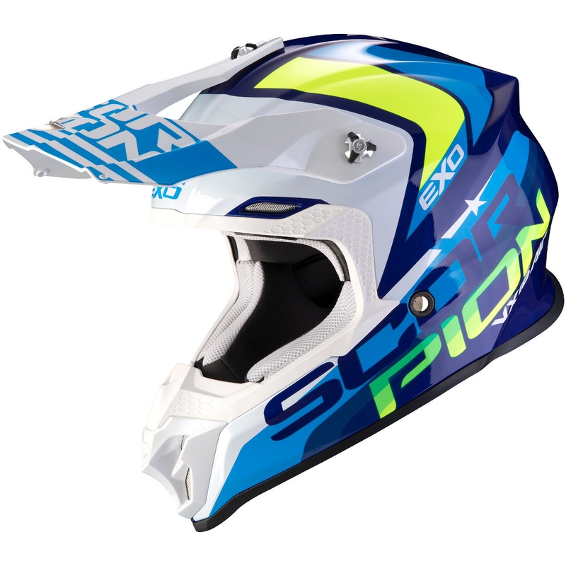 Motocross Helm Scorpion VX-16 Air Nation blau-weiß-fluorgelb Ausverkauf