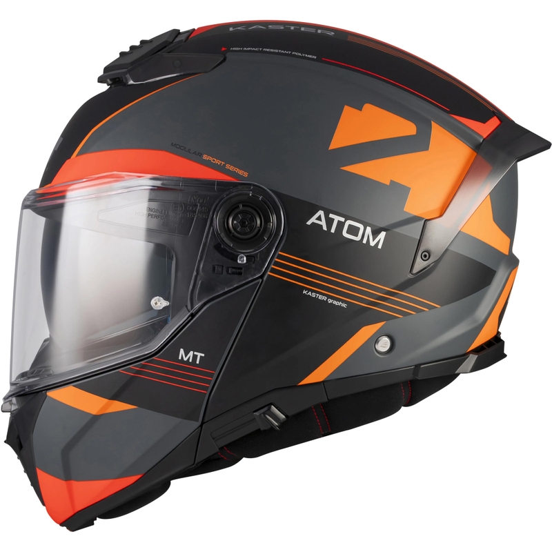 Klappbarer Motorradhelm MT Atom 2 SV Kaster C14, matt schwarz-grau-orange