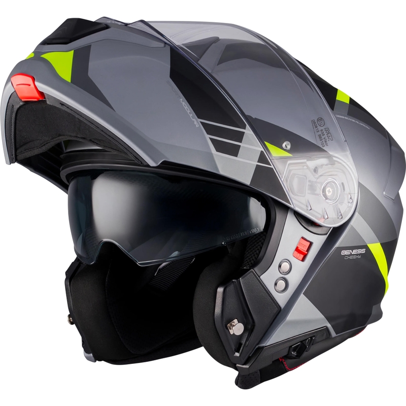 Klappbarer Motorradhelm MT Genesis R SV Cheeky C3 schwarz-grau-fluoreszierend gelb