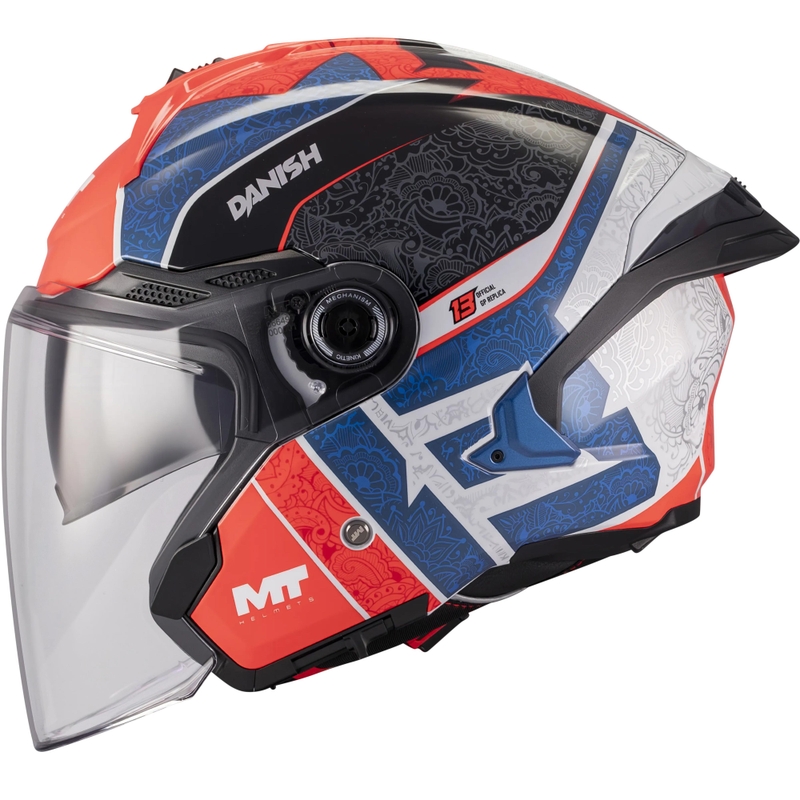 Offener Motorradhelm MT Cosmo SV Danish 26 Season C5 blau-rot-weiß-schwarz
