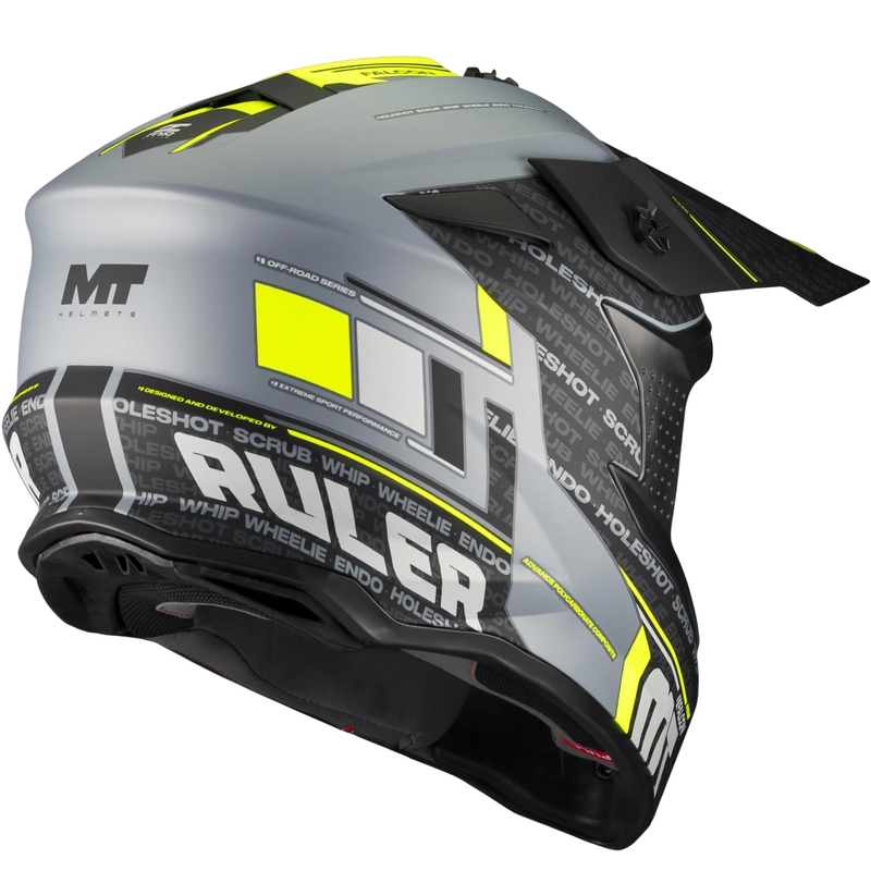Motocross-Helm MT Falcon S Ruler C2, matt schwarz-grau-fluoreszierend gelb