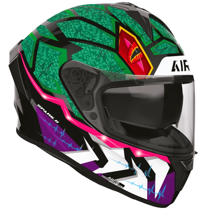 Airoh Spark 2 Rex Integralhelm für Motorräder, schwarz-grün-lila