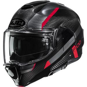 HJC F100 Carbon Askan MC1 Klapphelm für Motorräder, schwarz-rot