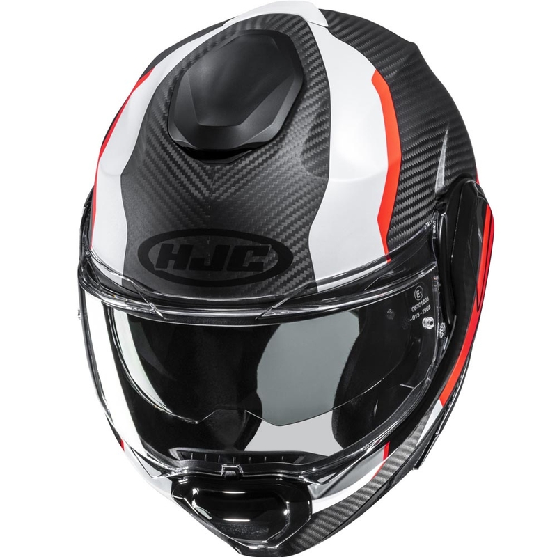 Klappbarer Motorradhelm HJC F100 Carbon Askan MC6HSF schwarz-orange-weiß-rot