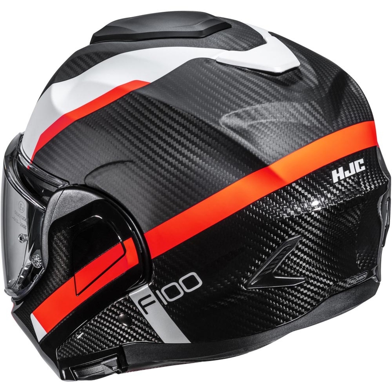 Klappbarer Motorradhelm HJC F100 Carbon Askan MC6HSF schwarz-orange-weiß-rot