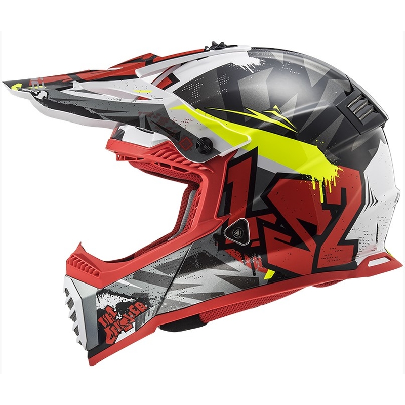 Motocross Helm LS2 MX437 Fast Evo Crusher schwarz-rot-fluo gelb