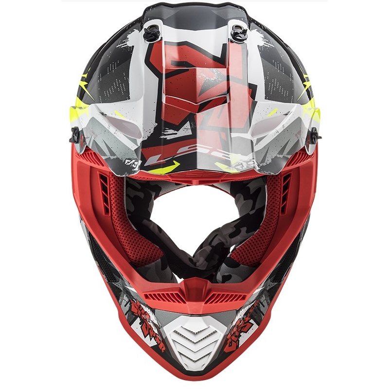 Motocross Helm LS2 MX437 Fast Evo Crusher schwarz-rot-fluo gelb