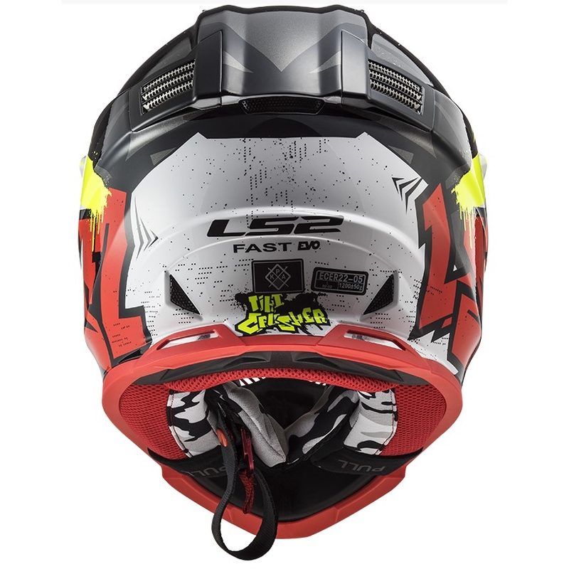 Motocross Helm LS2 MX437 Fast Evo Crusher schwarz-rot-fluo gelb
