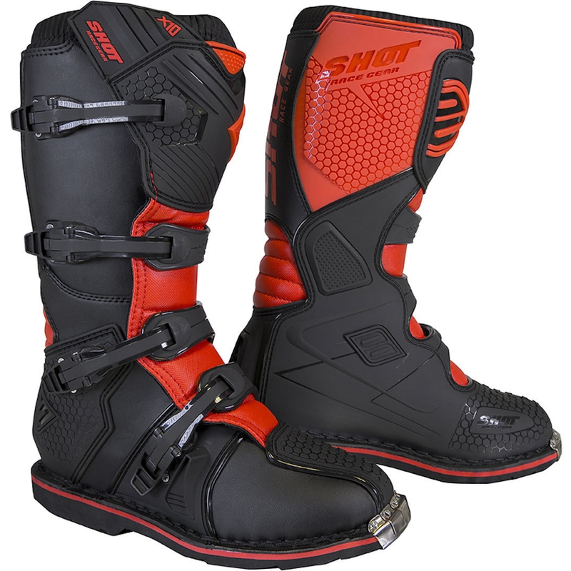 Shot X10 2.0 Schwarz und Rot Motorradstiefel Ausverkauf