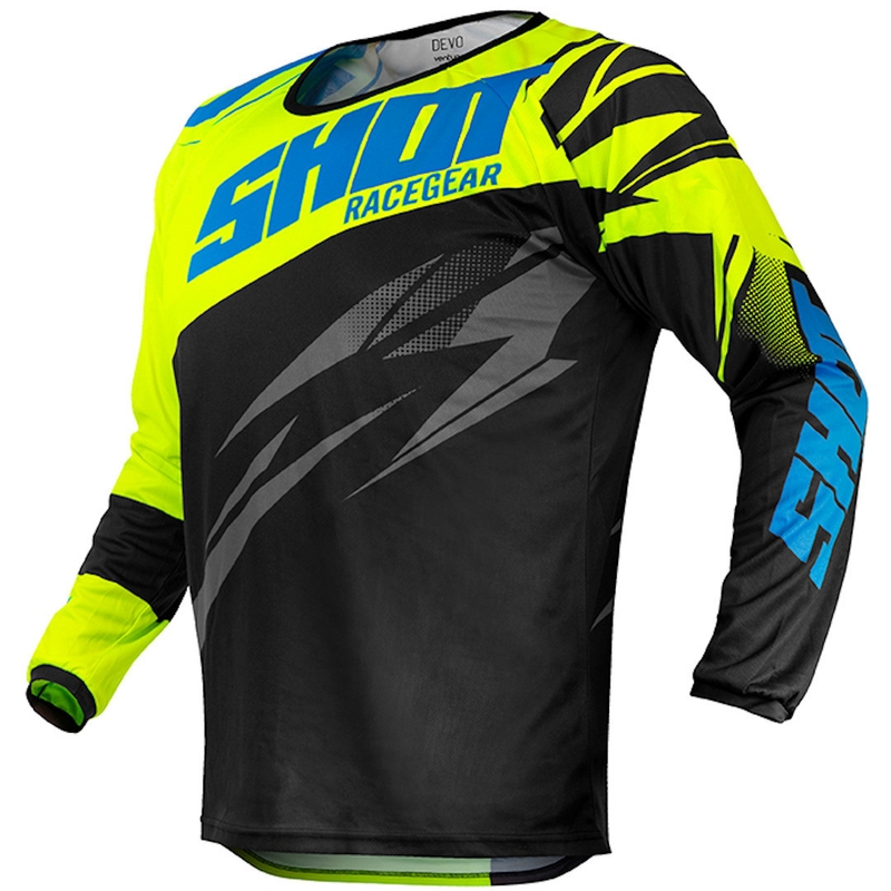 Kinder Motocross Trikot Shot Devo Ventury schwarz-blau-fluo gelb Ausverkauf