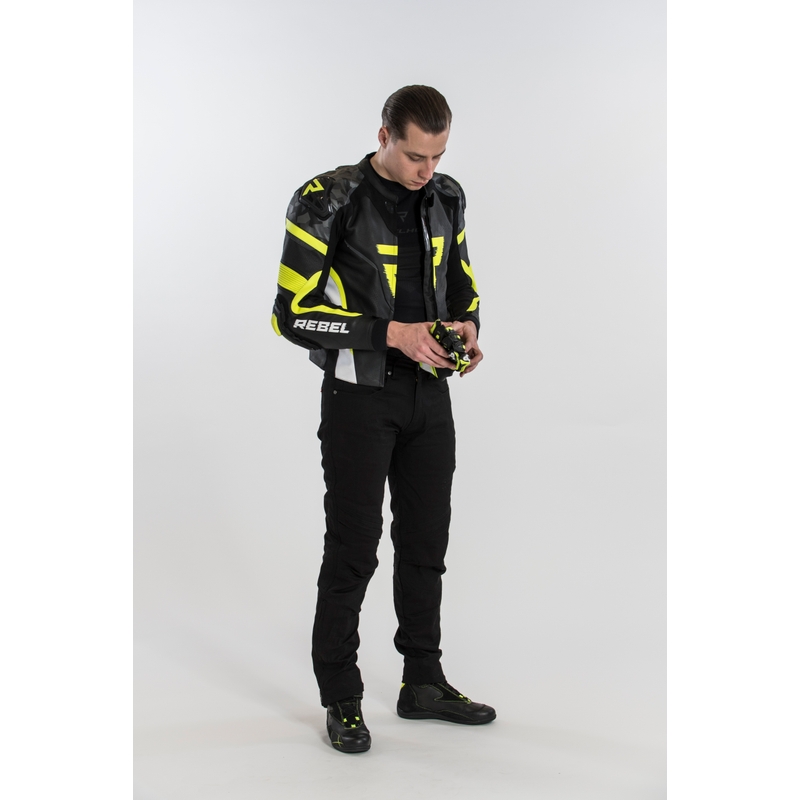 Rebelhorn Rebel schwarz-weiß-fluo gelb Motorradjacke Ausverkauf