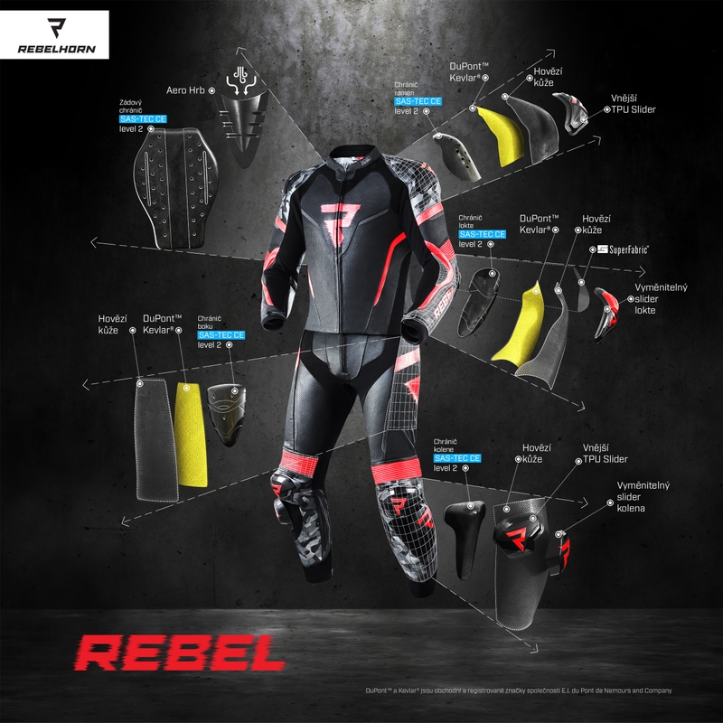 Rebelhorn Rebel Schwarz-Weiß-Fluo Gelb Motorradoverall Ausverkauf