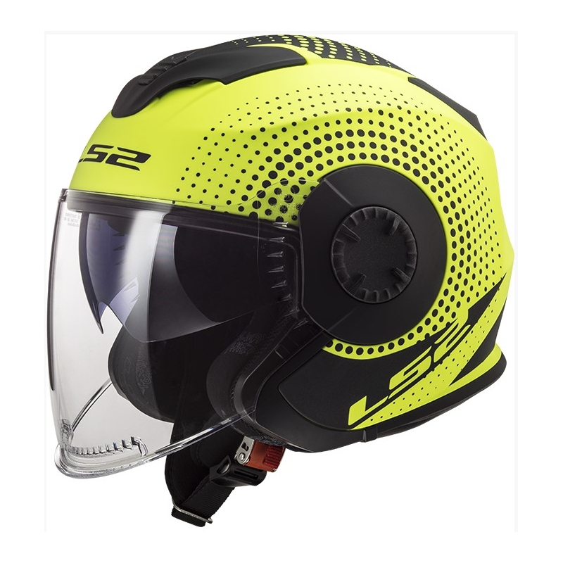 Offener Motorradhelm LS2 OF570 Verso Spin schwarz-fluo gelb