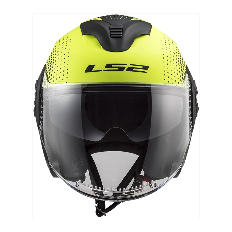 Offener Motorradhelm LS2 OF570 Verso Spin schwarz-fluo gelb