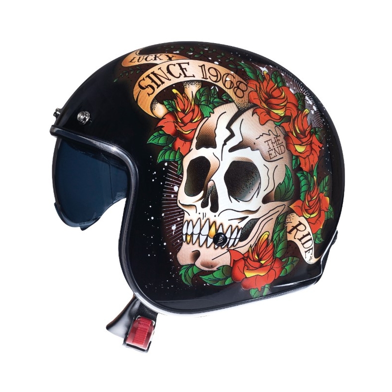 Offener Motorradhelm MT LeMans 2 SV SKULL&amp;ROSES schwarz-rot