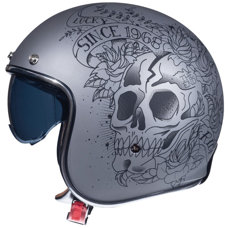 Offener Motorradhelm MT LeMans 2 SV SKULL&amp;ROSES grau matt