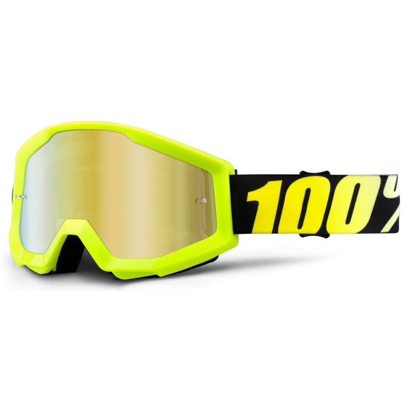 Motocrossbrille 100% Strata schwarz-fluorgelb (Gold-Chrom-Plexiglas)