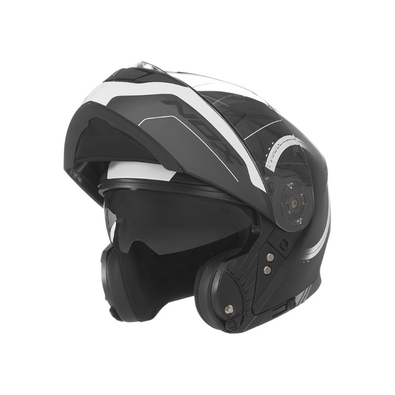 NOX N965 Peak schwarz-weißer klappbarer Motorradhelm