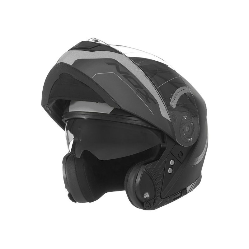 NOX N965 Peak schwarz und silber klappbarer Motorradhelm