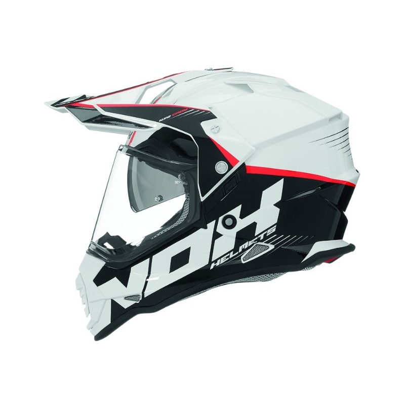 Endurohelm NOX N312 Crow weiß-schwarz-rot