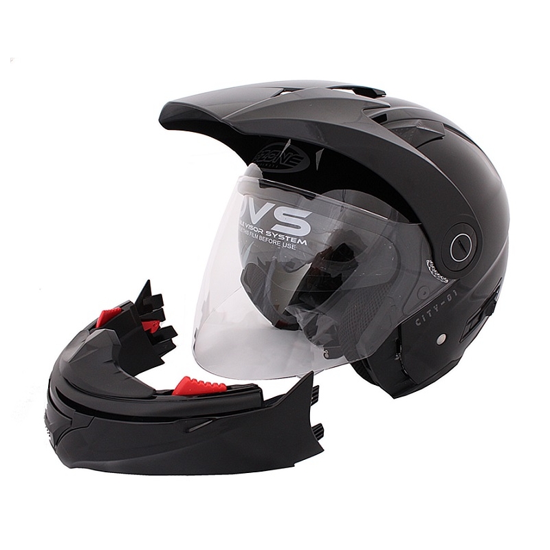 Motorradhelm Ozone City-01 mit abnehmbarem Kinnriemen schwarz glänzend Ausverkauf